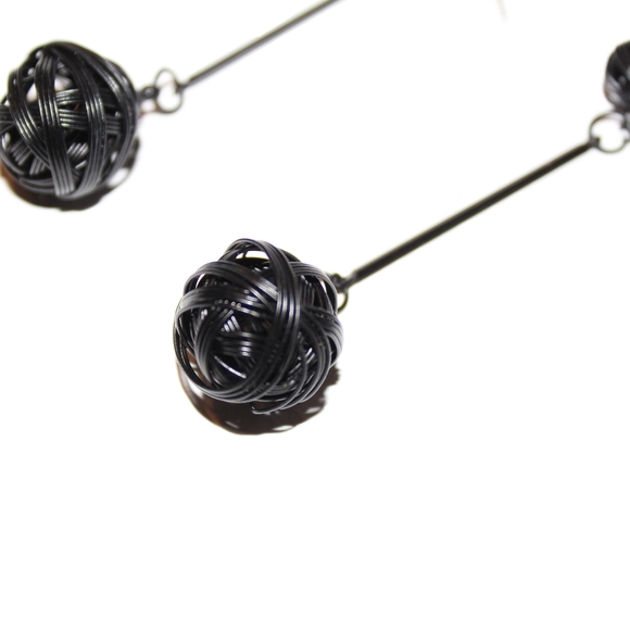 *2 for $15* Black Metal Ball Drop Earrings - Picture 2 of 4